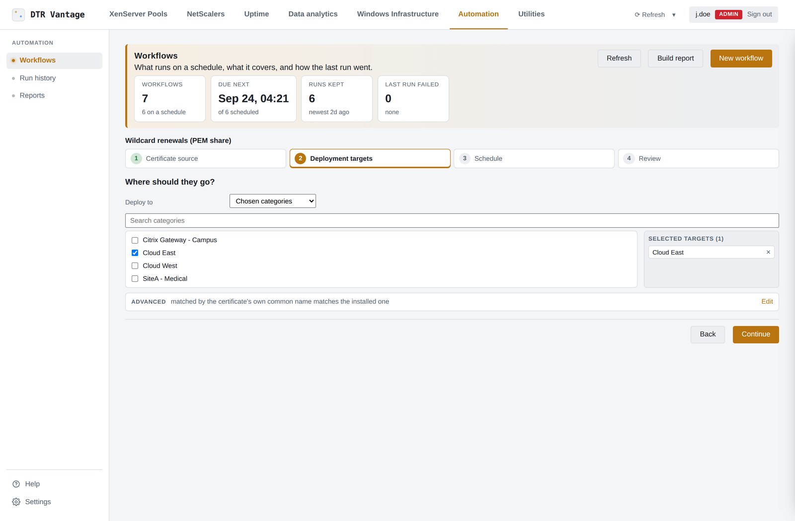 Where it should go: appliances, a category, or chosen virtual servers, gateways and AAA servers, searchable