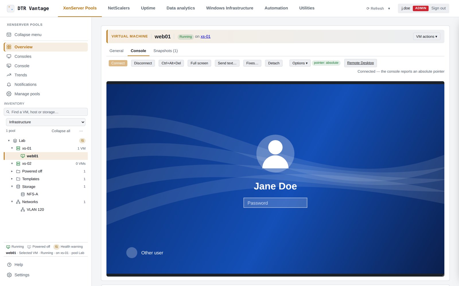 The VM console in the page